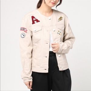 GUESS ecru patch denim cotton jacket